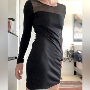 Silence+Noise Little Black Dress Mesh back long sleeve fitted skirt Small